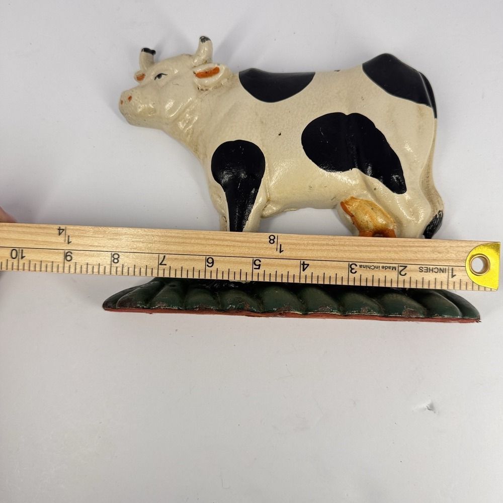 Vintage Cast Iron Cow‎ Farm Animal Figurine Hand Painted Country Decor - Picture 9 of 11